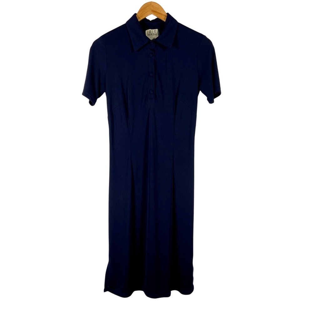 Irie Wash Navy Blue‎ Short Sleeve Midi Shirt Dress Womens Small Medium